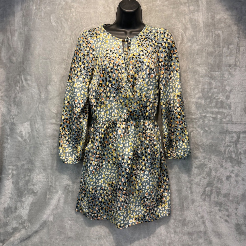 Simone D Womens Blue Yellow Leopard Print Long Sleeve Mini Dress D1809A Size M